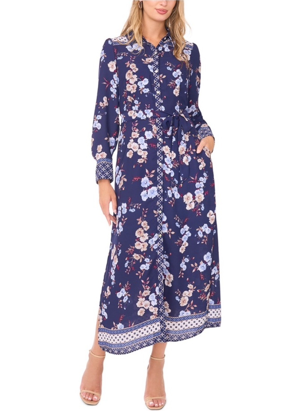 Vince Camuto Tie-Waist Long Sleeve Shirtdress